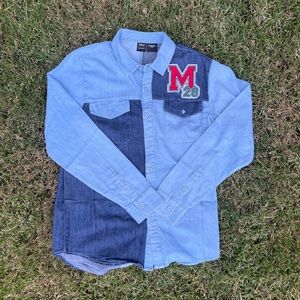 *RARE* Disney Long Sleeve 2 Tone Denim Button Shirt Mickey Mouse The One & Only